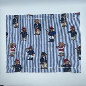 Vintage Polo Ralph Lauren teddy bear blue striped Pillow Sham COVER fits 12”-16”